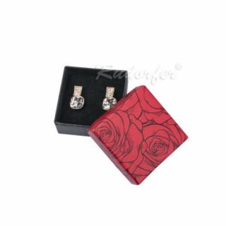 Piros és fekete színű ékszertartó doboz, rózsa mintával (fülbevaló)