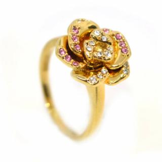Rózsás Swarovski kristályos gyűrű, arany színű-6