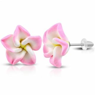 Rózsaszín-fehér pluméria virág fülbevaló