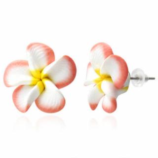 Rózsaszín-fehér-sárga pluméria virág fülbevaló