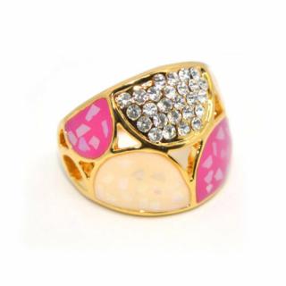 Rózsaszín Swarovski kristályos dizájner gyűrű, arany színű-6