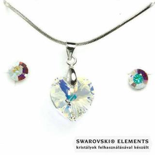 Swarovski® kristályos ékszerszett - Szív 14 mm, Crystal AB + díszdoboz