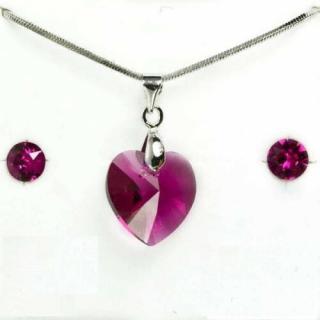 Swarovski kristályos ékszerszett - Szív 18 mm, Fuchsia + díszdoboz