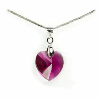 Swarovski® kristályos ezüst nyaklánc - 14 mm - Kicsi Szív - Fuchsia - 925 ezüst ékszer