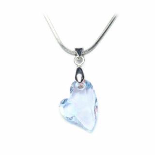 Swarovski® kristályos ezüst nyaklánc - 17 mm - Ferde szív - Aquamarine - 925 ezüst ékszer