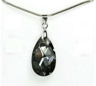 Swarovski® kristályos ezüst nyaklánc - 22  mm - Pear  - Silver Night - Nemesacél