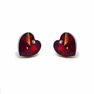 Swarovski kristályos fülbevaló Piros szívben pici szív