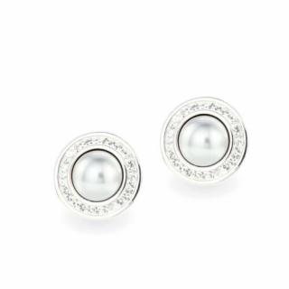 Swarovski ® kristályos gyöngy ezüst fülbevaló - Pearl Világos szürke