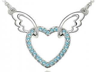 Swarovski nyaklánc kékköves szárnyon függő szív medállal