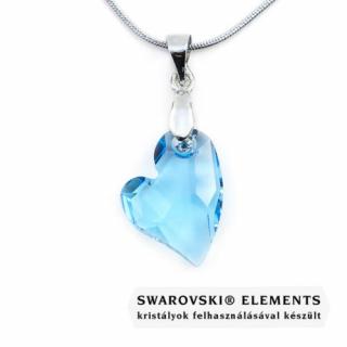 Swarovski® világos kék kristályos nemesacél nyaklánc - 17 mm - Ferde szív - Aquamarine