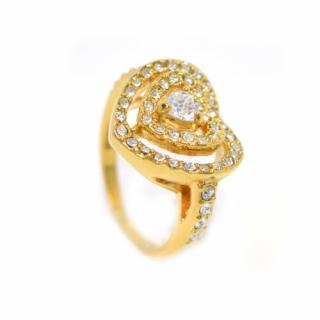 Szíves Swarovski kristályos gyűrű, arany színű-6