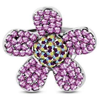 Virág formájú, állítható gyűrű ékszer, pink színű cirkónia kristállyal