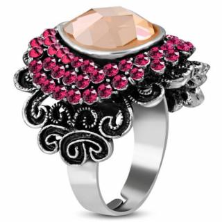 Virág formájú, állítható gyűrű ékszer, topáz és rózsaszín cirkónia kristállyal