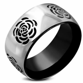 Virág mintázatú, ezüst és fekete színű nemesacél gyűrű ékszer