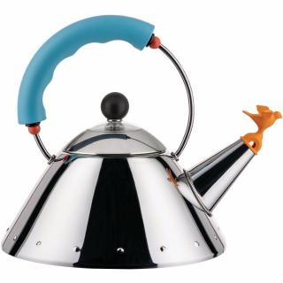 Alessi 9093 tűzhelyi vízforraló ,1 l, ezüst / kék / narancs