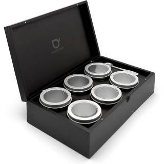 Doboz a teához 36 x 21 cm, 6 kannával és mérőkanállal, fekete, bambusz, Bredemeijer