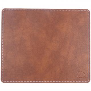 Egérpad SQUARE BULL 25 x 30 cm, konyak / fehér, bőr, LIND DNA