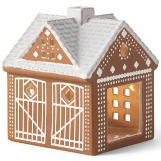 Gyertyatartó tea gyertyához GINGERBREAD CHRISTMAS STABLE 11,5 cm, barna, agyagedény, Kähler