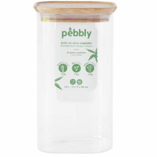 Pebbly PKV-006 élelmiszertároló edény, 1,4 l, üveg / bambusz