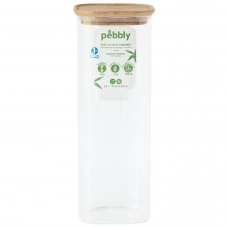 Pebbly PKV-007 élelmiszertároló edény, 2,2 l, üveg / bambusz