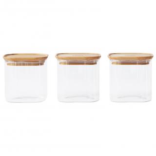 Pebbly PKV-015 üveg tárolóedény készlet, 3 db-os szett, 800 ml, üveg/bambusz