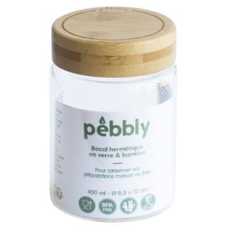 Pebbly PKV-026 élelmiszertároló edény, 450 ml, üveg/bambusz
