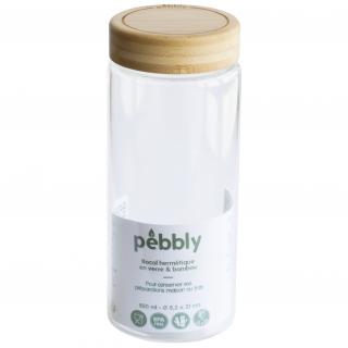 Pebbly PKV-028 élelmiszertároló edény, 850 ml, üveg/bambusz
