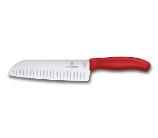 Santoku kés 17 cm, ovális barázdákkal, piros, Victorinox