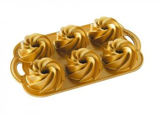 Sütőforma GEO BUNDLETTE BUNDT, 6 minibundt süteményhez, arany színű, Nordic Ware