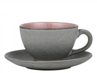 Teáscsésze csészealjjal 220 ml, szürke/világos rózsaszín, Bitz