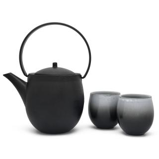 Teáskanna és teás csészék egy készletben SENDAI, 3 db, 1,2 l, fekete és szürke, Bredemeijer