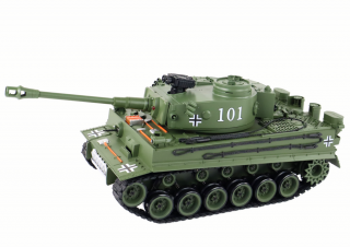 RC távirányítós tank Tiger 101 1:18 zöld - hang, világítás, funkcionális ágyú
