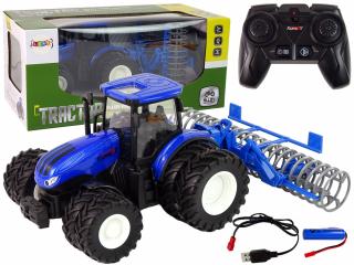 RC Távirányítós traktor 1:24 kék fém ekével