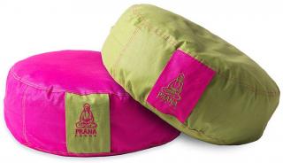 PRÁNA meditációs ülőpárna 2in1 huzattal - rózsaszín + zöld  36 x 12 cm | + Ajándék: utántöltő + színfogó kendő