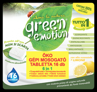 GREEN EMOTION ÖKO Gépi mosogató kapszula 6in1 Citromos 16 db