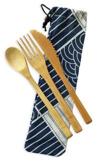 Bambusz evőeszközök - kanál, kés, villa, 20 cm