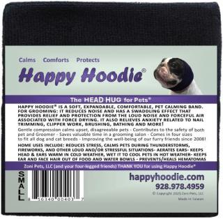 Happy Hoodie - nyugtató fejpánt kutyáknak és macskáknak  hallásvédő állatok számára Szín: Fekete, Méret: S