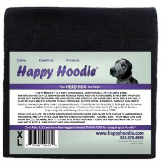 Happy Hoodie - nyugtató fejpánt kutyáknak és macskáknak  hallásvédő állatok számára Szín: Fekete, Méret: XL