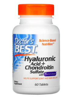 A Doctor's Best Hyaluronsav + Kondroitin-szulfát Biocell kollagénnel (hialuronsav + Biocell kollagén tartalmú kondroitin-szulfát), 60 tabletta,…