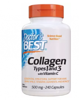 A Doctor's Best kollagén por, I és III típusú C-vitaminnal 500 mg, 240 kapszula