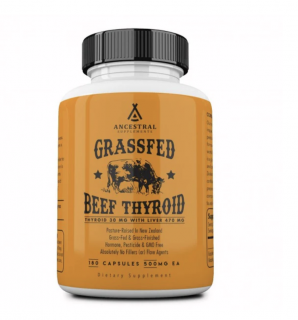 Ancestral Supplements, Grass-fed Thyroid, marha pajzsmirigy, 180 kapszula, 180 adag  Étrend-kiegészítő