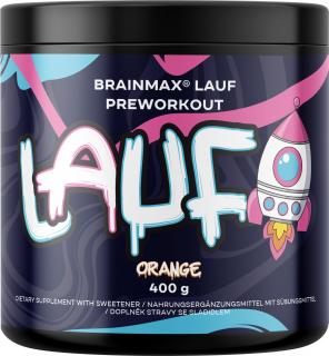 BrainMax LAUF Preworkout, koffeinnel, 400 g  Edzés előtt a teljesítmény támogatására koffeinnel, STIM-mel, étrend-kiegészítővel Íz: Piros narancs