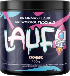 BrainMax Lauf Preworkout NO STIM, koffeinmentes edzés előtti stimuláns, vörös narancs, 400 g  Edzés előtti stimulánsmentes ital