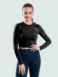 BrainMax női hosszú ujjú crop top, fekete Méret: S