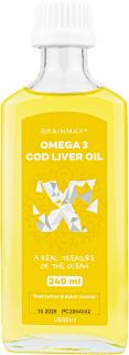BrainMax Omega 3, Csukamájolaj, citrom, 24 adag, 240 ml  Kivételesen tiszta és minőségi omega-3 forrás Izlandról, 920 mg DHA, 690 mg EPA, A-, D-,…