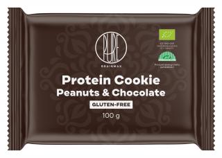 BrainMax Pure Protein Cookie, földimogyoró és csokoládé, BIO, 100 g  Proteinová sušenka s hořkou čokoládou a arašídy / *CZ-BIO-001 tanúsítvány