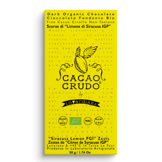 Cacao Crudo Raw Étcsokoládé citromhéjjal, 50 g  *IT-BIO-006 tanúsítvány