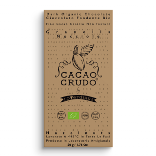 Cacao Crudo Raw Étcsokoládé darált mogyoróval, 50 g  *IT-BIO-006 tanúsítvány