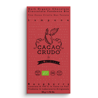 Cacao Crudo Raw Étcsokoládé málnával, 50 g  *IT-BIO-006 tanúsítvány