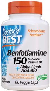 Doctor's Best alfa-liponsav-benfotiamin (B1-vitamin liponsavval), 300 mg, 60 növényi kapszula